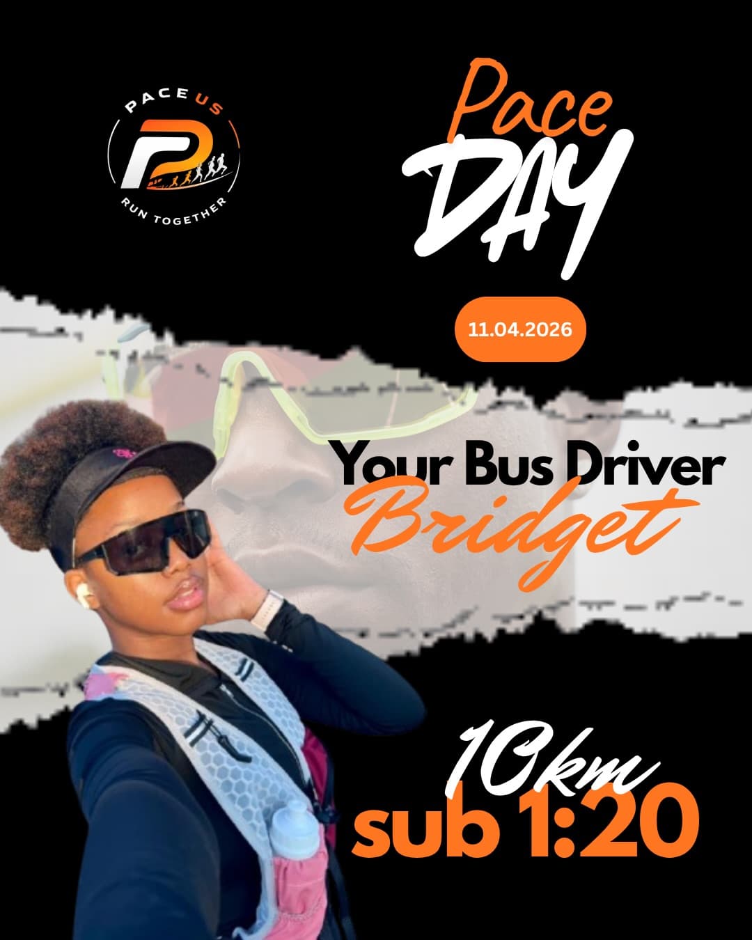 Pace Day bus driver Bridget, 10km sub 1:20 pace group