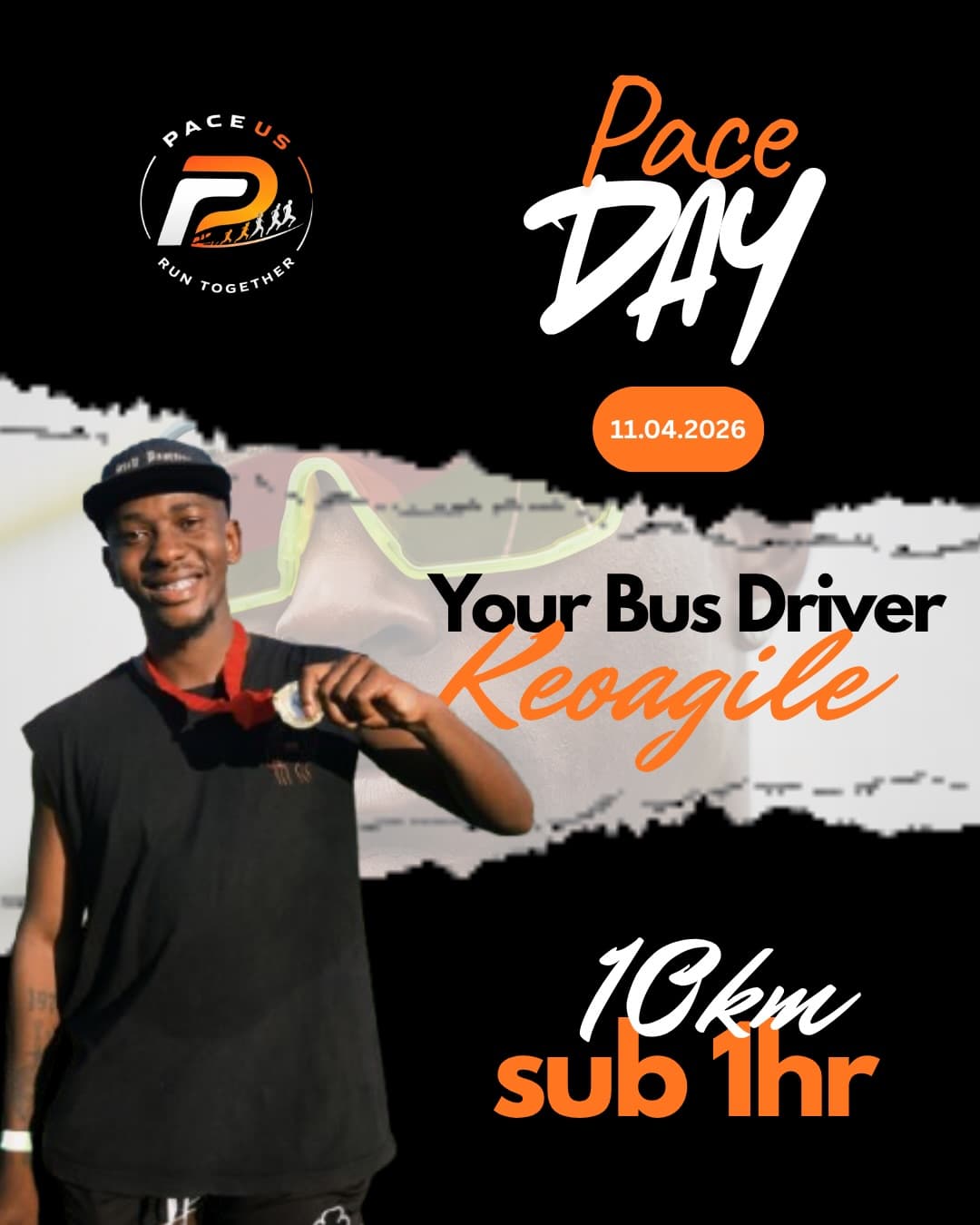 Pace Day bus driver Keoagile, 10km sub 1 hour pace group